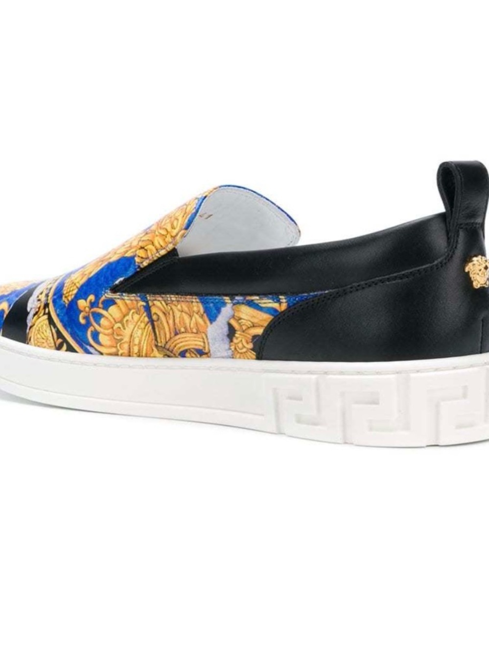 Versace Blue, Gold & Black Baroque Slip-On Sneakers